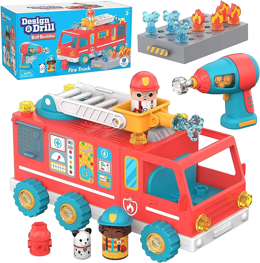 Educational Insights Design & Drill Bolt Buddies Fire Truck Take Apart Toy with Electric Toy Drill, Preschool STEM Toy, Gift for Boys & Girls, Ages 3+