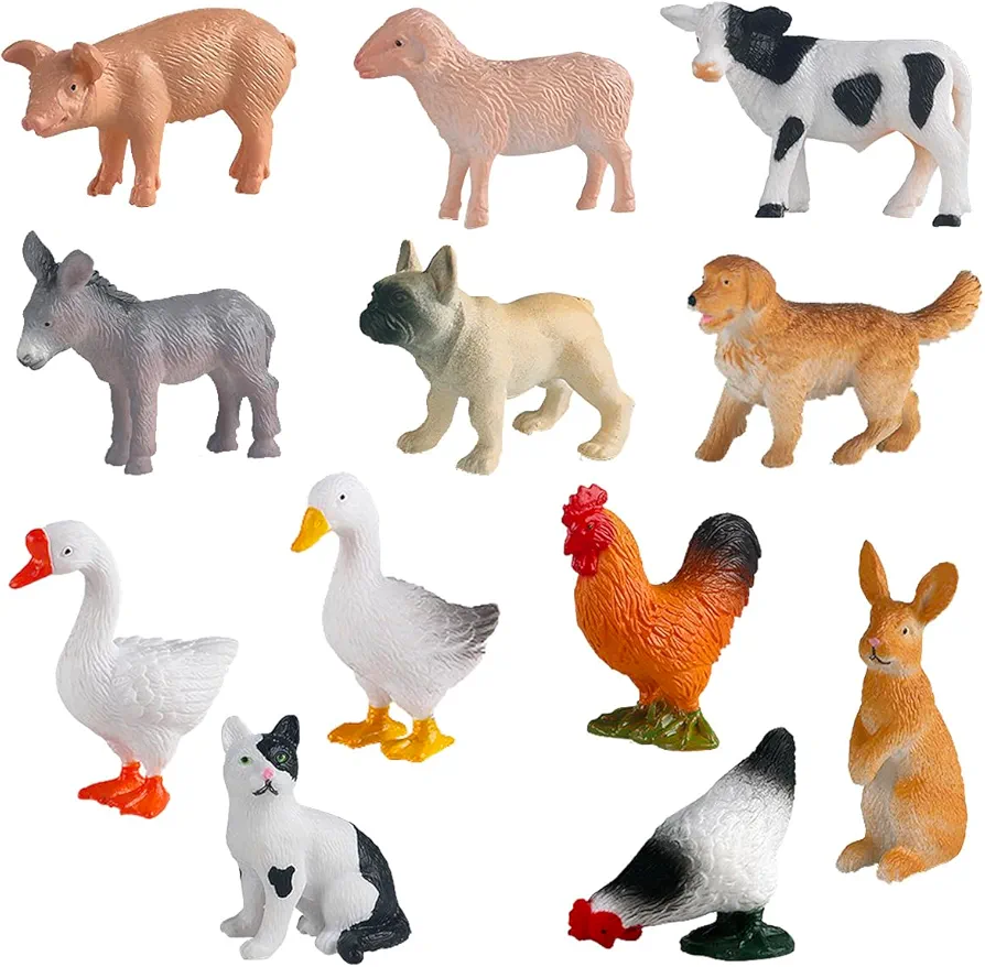 12Pcs Farm Animal Toys, Realistic Mini Plastic Farm Animal Figurines Toys for Kids, Toddlers Barn Animals Playset Farm Animal Figures Educational Learning Toy Set for Cake Topper Easter Egg Fillers