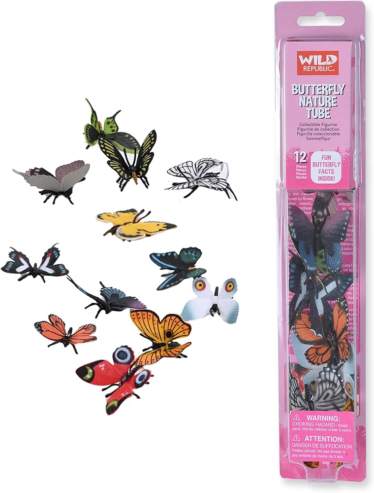 Wild Republic Butterfly Nature Tube, Insect Figurines Tube, Nature Toys, Kids Gifts, 12-piece,Multicolor,1.5" to 3"