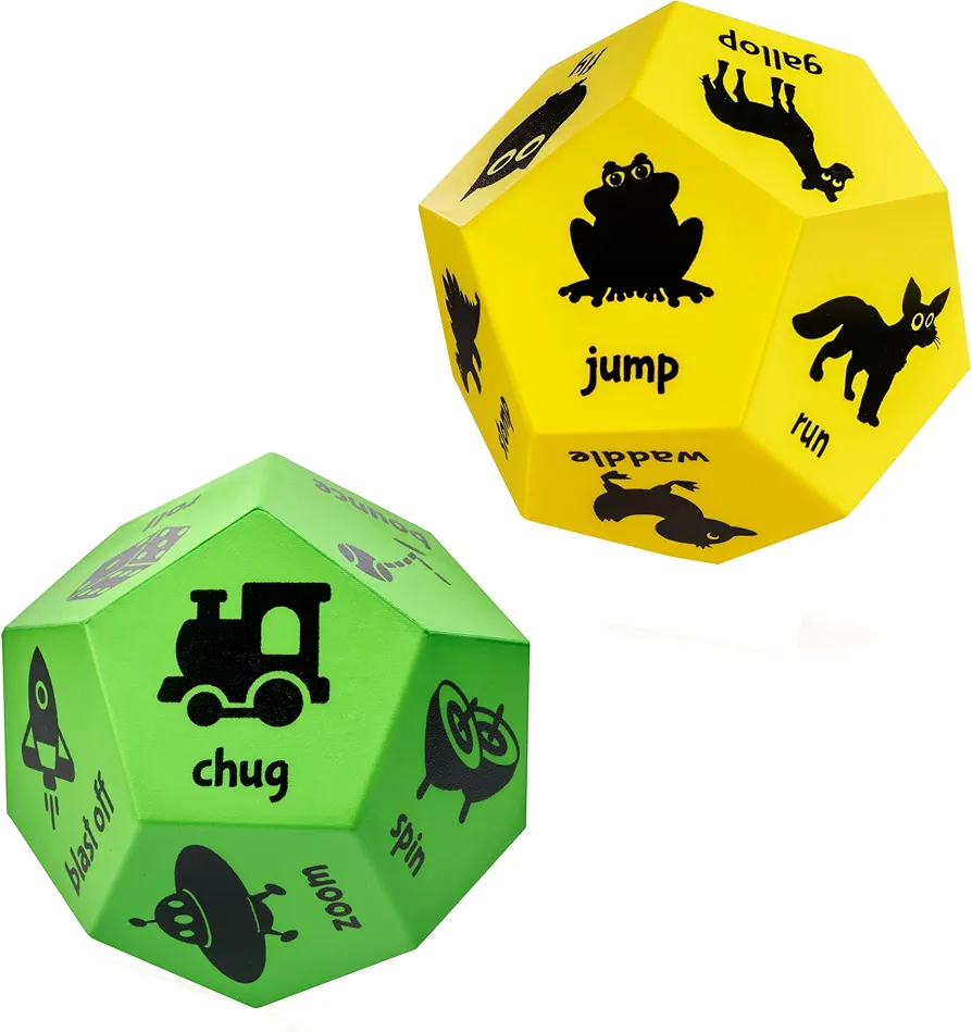 Kids 2 x Dice - Fun Dice Toys with Movements & Animals - Kids Exercise Equipment & Physical Education Equipment for Schools, Preschools, Kindergartens