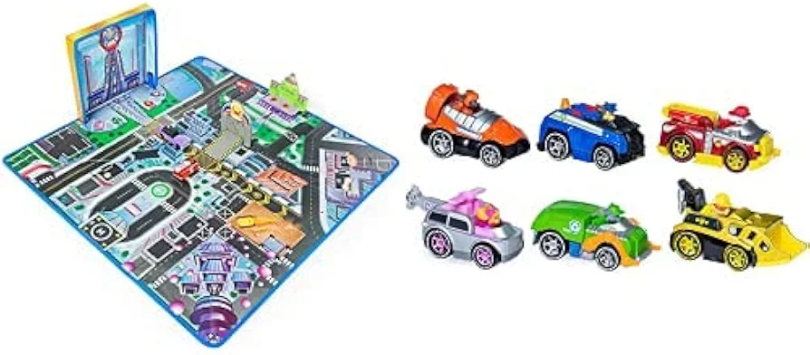 Paw Patrol Movie Adventure City Playmat & 6 Pack Gift Pack Diecast Cars Kids Toys Bundle