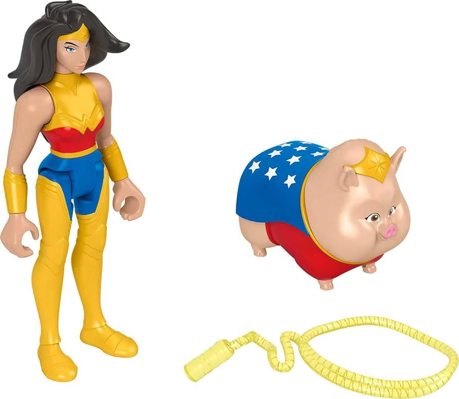 Fisher-Price DC League of Super-Pets Preschool Toys Wonder Woman & PB Poseable Figure Set for Pretend Play Kids Ages 3+ Years