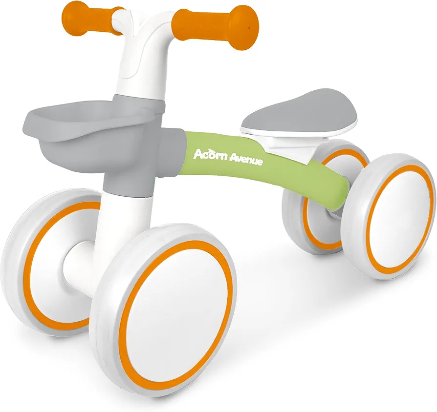 Baby Balance Bike for 1 Year Old Boys and Girls, Storage Basket, 4 Wheels Toddler First Bike, First Birthday Gift