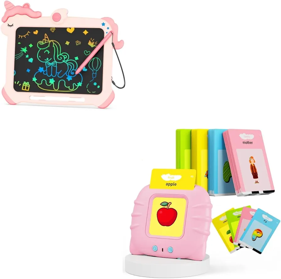 bravokids LCD Writing Tablet for Kids, Talking Flash Cards Preschool Educational Sensory Toys with 112 Double Sided Cards, Toddler Toys for 1 2 3 4 5 6 Year Old Boys and Girls