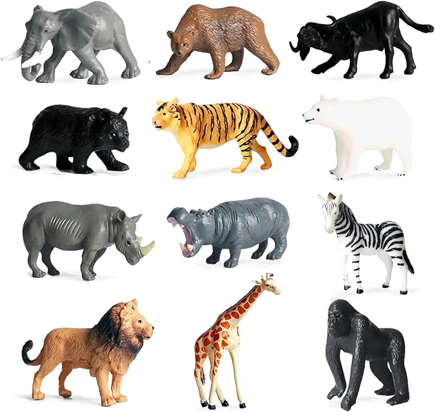 RUSON 12 Pcs Safari Animals Figures Toys, Realistic Mini Jungle Zoo Animal Figurines Cake Topper Toy Set Christmas Birthday Easter Egg Gift Party Supplies for Kids Toddlers