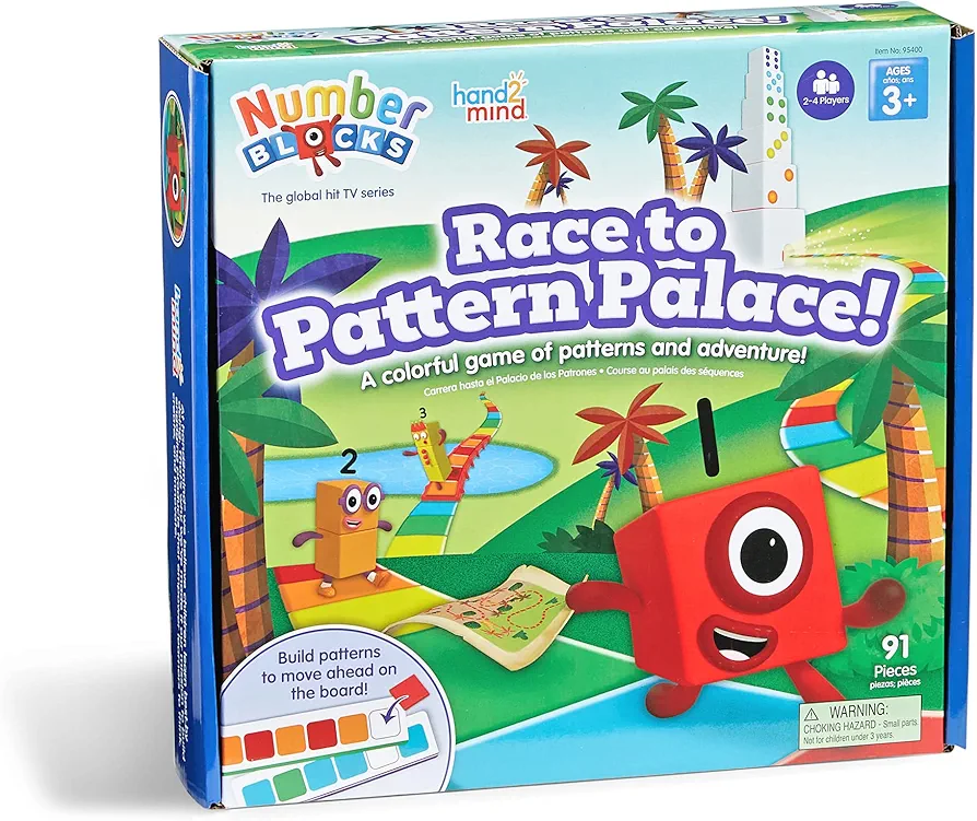 hand2mind Numberblocks Race to Pattern Palace! Board Game, Preschool Math Game for Kids Ages 3-5, Number Toys, Toddler Games, Kindergarten Learning Games, Educational Games for Family Game Night