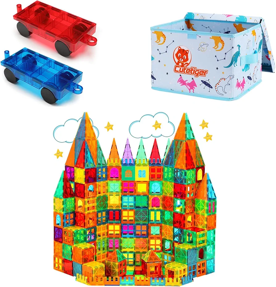 Magnetic Tiles,100PCS(No Car)+Storage Bag+2 Cars