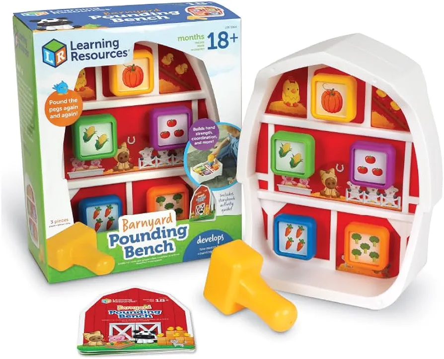 Learning Resources Barnyard Pounding Bench, Farm Animals for Kids,Fine Motor Skills for Ages 18 Months+, Montessori Preschool Toys, Toddler Toys