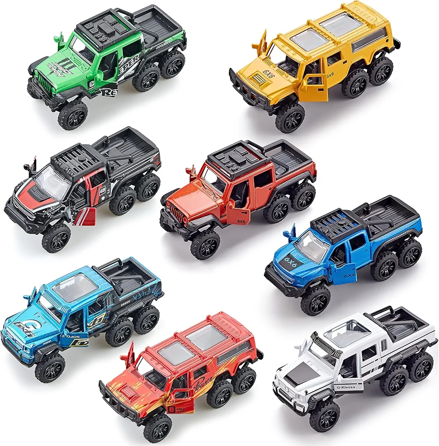 Diecast Toy Trucks 4 Pack Pull Back Toy Cars Openable Doors Off-Road Car Toys Birthday Gift for Boys and Toddlers