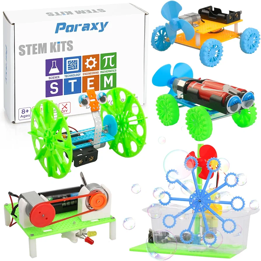 Poraxy 5 Set STEM Science Kits for Kids Ages 8-12, Robotics Model Car, Toys for Ages 8-13, Building Engineering Experiment Projects, Gifts for Boys Girls 6 7 8 9 10 11 12 13 Year Old Summer Activities