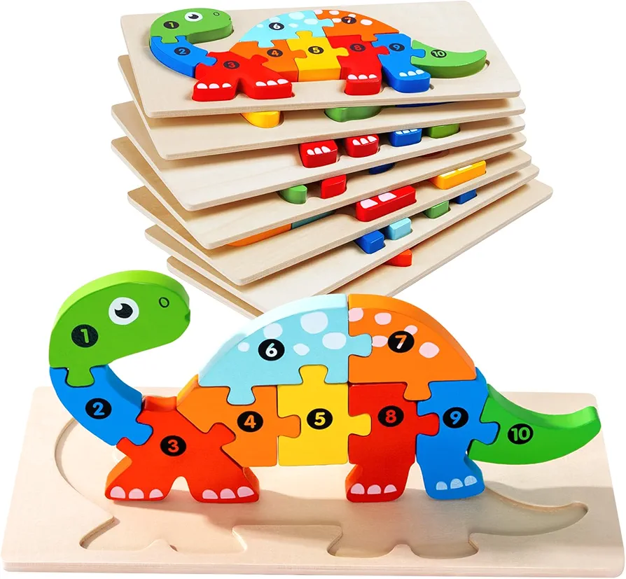 7 Pack Wooden Animal Toddler Puzzles for Kids Ages 3-5, Baby Montessori Toys for Kids Age 2 3 4 5 6 Years, 7 Animal Shape Learning Jigsaw Toys for 3 Year Olds for Boy Girl Ideal Gift