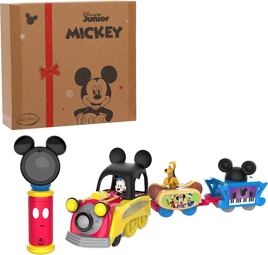 Disney Junior Mickey Mouse Funhouse Light the Way Train, Musical Toy Train Set with Controller, Preschool