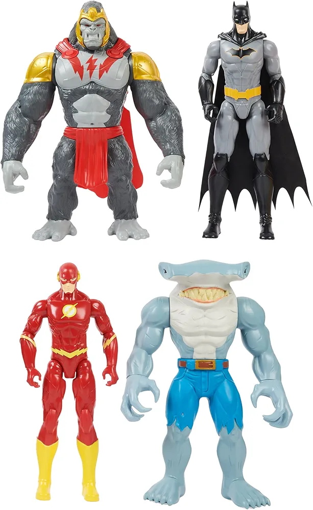 DC Comics, Batman vs. Gorilla Grodd 4-Pack, 30-cm Action Figures (Batman, The Flash, Gorilla Grodd, King Shark), Kids’ Toys for Boys and Girls Aged 3 and Up