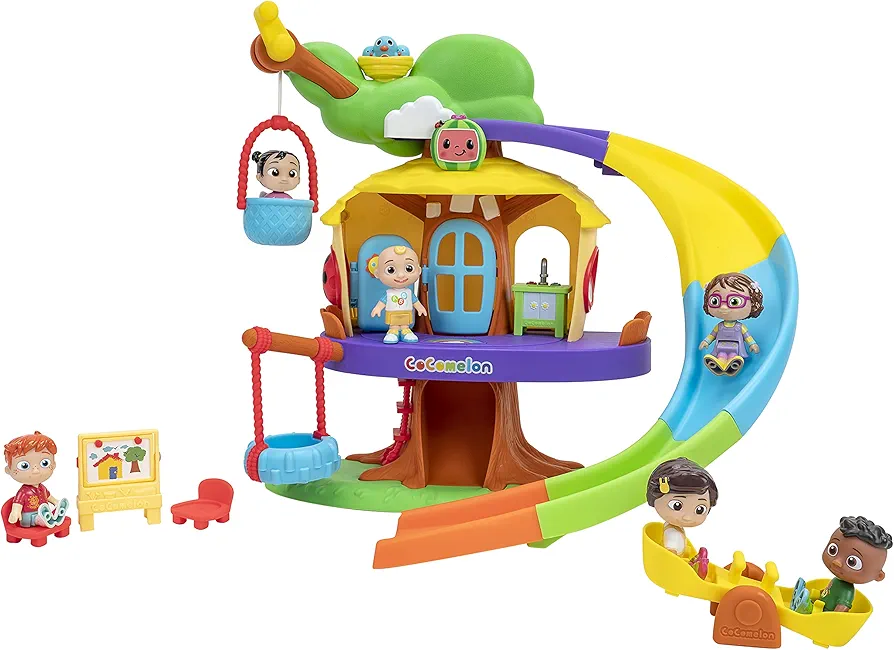 CoComelon Deluxe Clubhouse Playset - Features JJ and His Five Friends- Songs, Sounds, Phrases - Slide, Secret Tunnel, Basket Elevator, Interactive Easel, Pop Up Birds - Amazon Exclusive