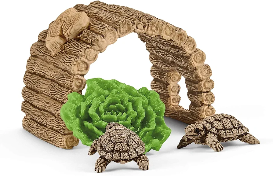 Schleich Wild Life 6-Piece Tortoise Toy Figure with Hatchlings and Turtle Home Playset for Kids Ages 3-8, Brown