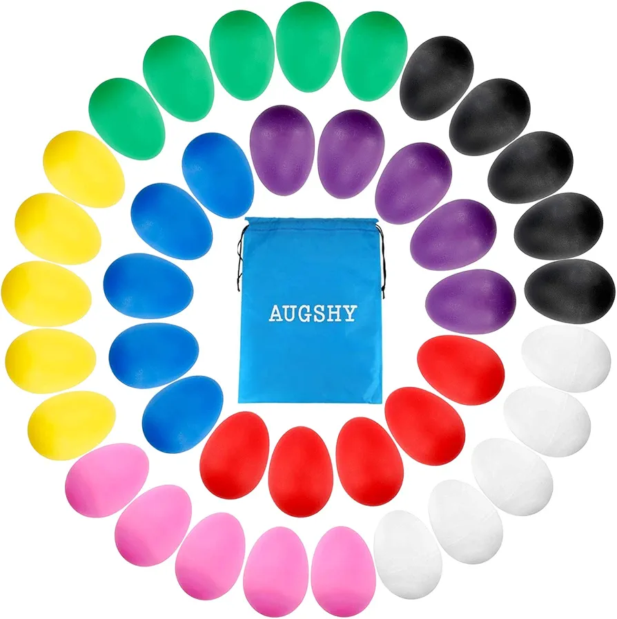 Augshy 18PCS Plastic Egg Shakers Percussion Musical Egg Maracas Easter Eggs with 8 Colors