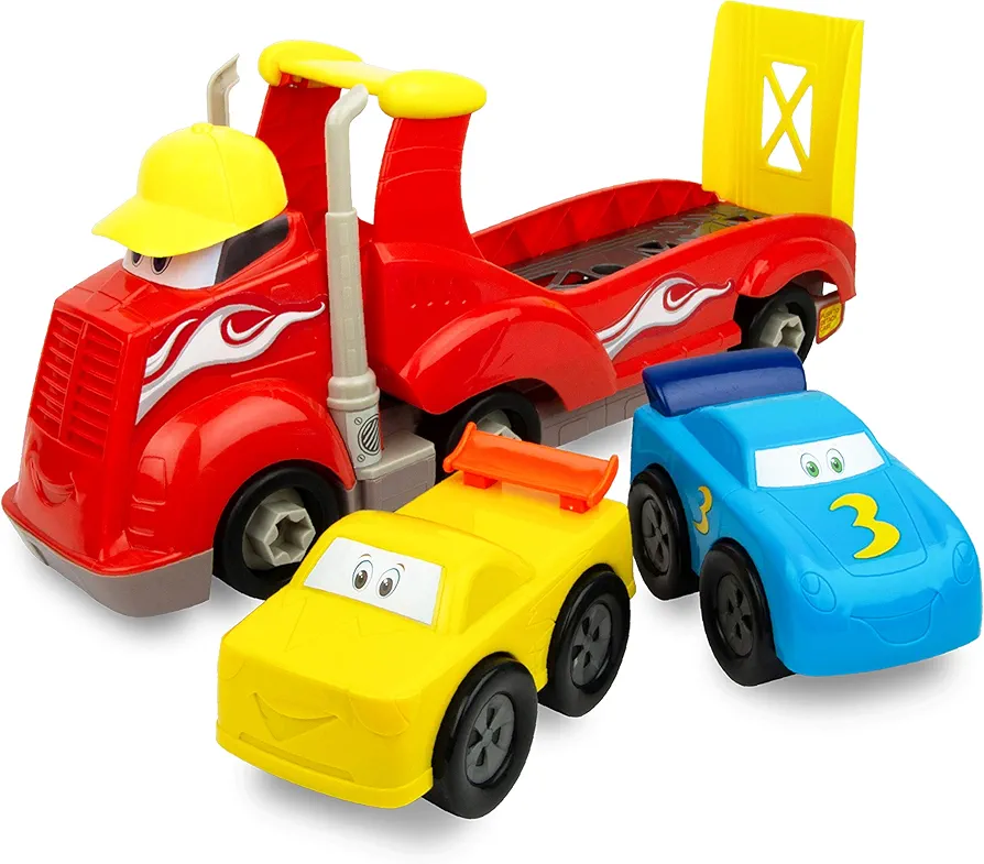 Boley Racing Rascals Hauler Truck Toy Car Set - 3 Pack Toddler Toy Cars and Toy Truck - Toddler Cars and Truck Set with Detachable Trailer and Take Apart Wheels - for Kids Ages 2 and Up