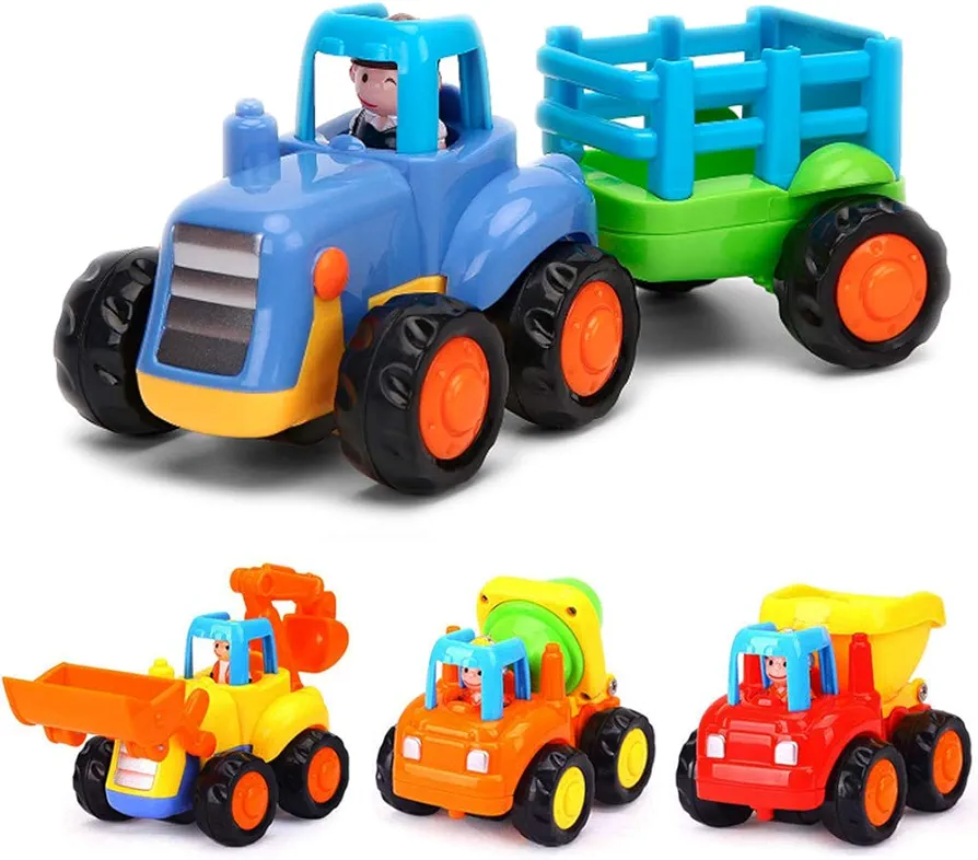 Push and Go Friction Powered Cars Construction Vehicles Toy Set Tractor Bulldozer Mixer Truck Dumper for 1 2 3 Year Old Baby Toddlers Boys Gifts