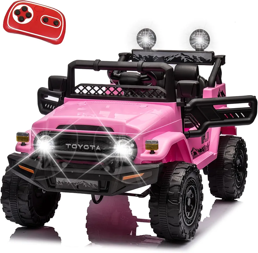 Bobike12V Kids Ride on Truck Car, Battery Powered Electric Vehicles Toys with 2.4G Remote Control for 37 Months-8 Year, Double Open Doors, Music, USB, Best Gifts for Boys Girls- (Pink)