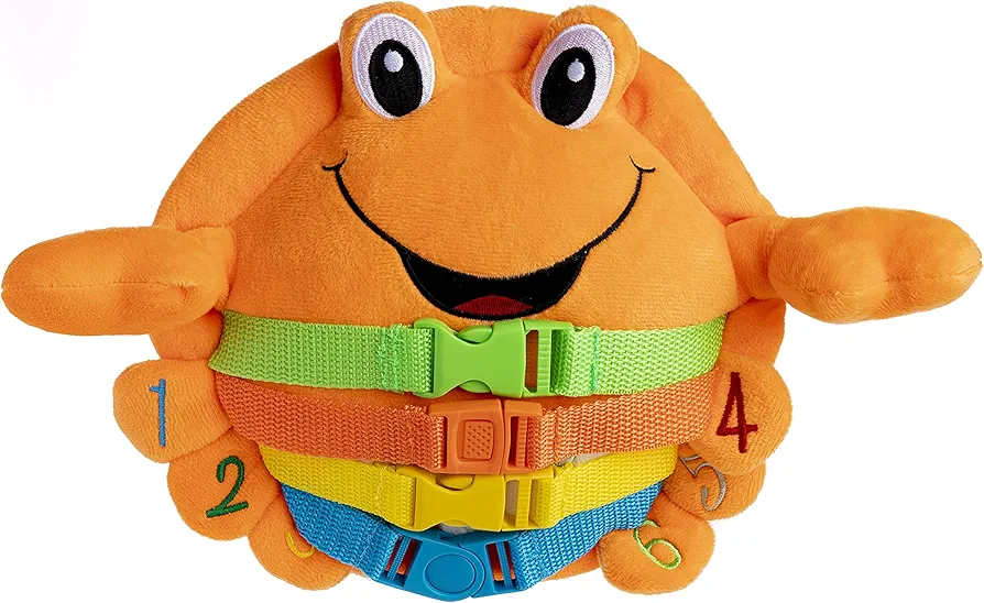 Buckle Toys - Barney Crab Stuffed Animal - Montessori Learning Toy for Toddlers - Develop Motor Skills and Problem Solving - Great Car Trip Activities for Kids