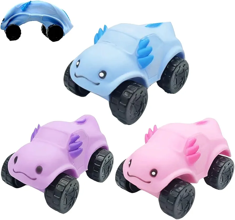 Kneading Deformed Educational Toy Car,Cute Axolotl Expandable Car Toy,TPR Stretch Car Toy,Pinch and Pressable Slow Rebound Car Toy,Squeeze Stress Relief Toy for Adults Kids(Pink+Purple+Sky Blue)