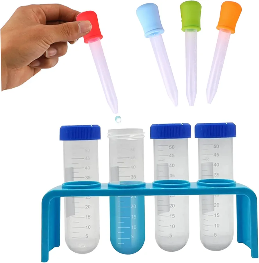 9PCS Kids Test Tubes 50ml Primary Science Jumbo Test Tubes with Stand and Tip Dropper Science Kits for Kids