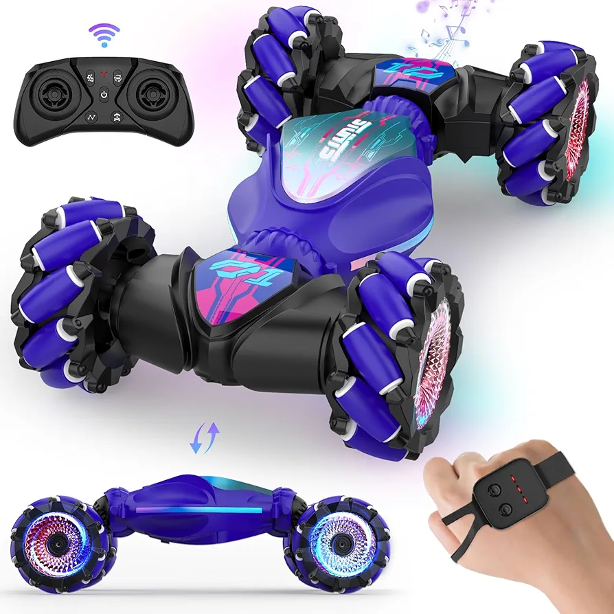 Remote Control Car, Gesture Sensor RC Stunt Cars Toys for Kids Age 6 7 8 9 10 11 12+ Years Old, 2.4GHz 4WD RC 360° Flips Off Road Vehicle Toy with Lights/Music, Gifts for Boys Girls