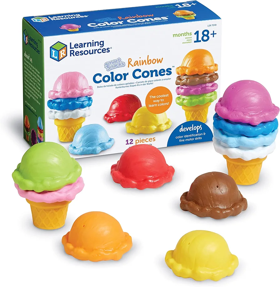 Learning Resources Smart Snacks Rainbow Color Cones - 12 Pieces, Ages 18+ months Toddler Pretend Play Toys, Fine Motor Skills Toys, Preschool Learning Toys