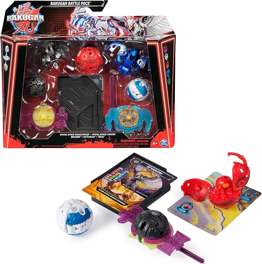 Bakugan Battle 5-Pack, Special Attack Dragonoid, Ventri, Bruiser, Octogan, Trox; Customizable, Spinning Action Figures, Kids Toys for Boys and Girls 6 and up