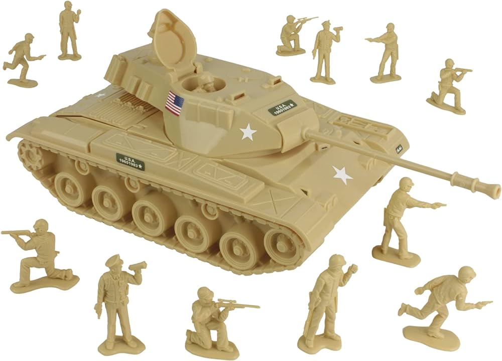 Tim Mee Toy Walker Bulldog TANK Playset- Tan 13pc - Made in USA