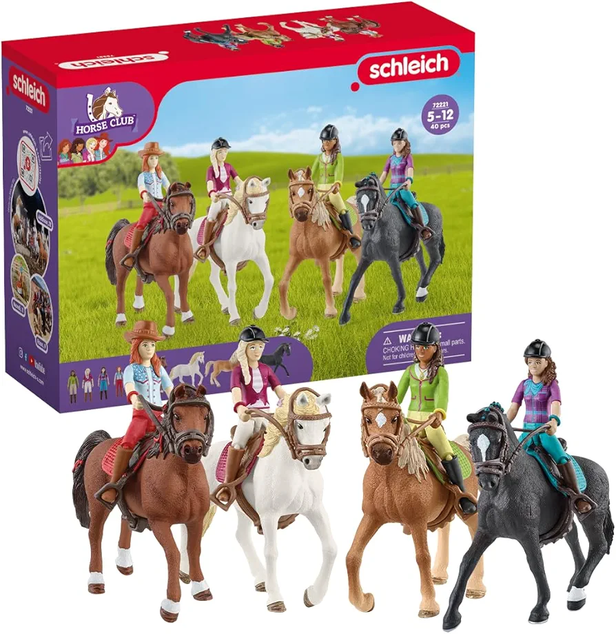 Schleich Horse Club Ride Out 40-Piece Playset Horse Gifts for Girls & Boys Ages 5+ with 4 Horse Rider Girls, 4 Horse Toys and Horse-Riding Accessories