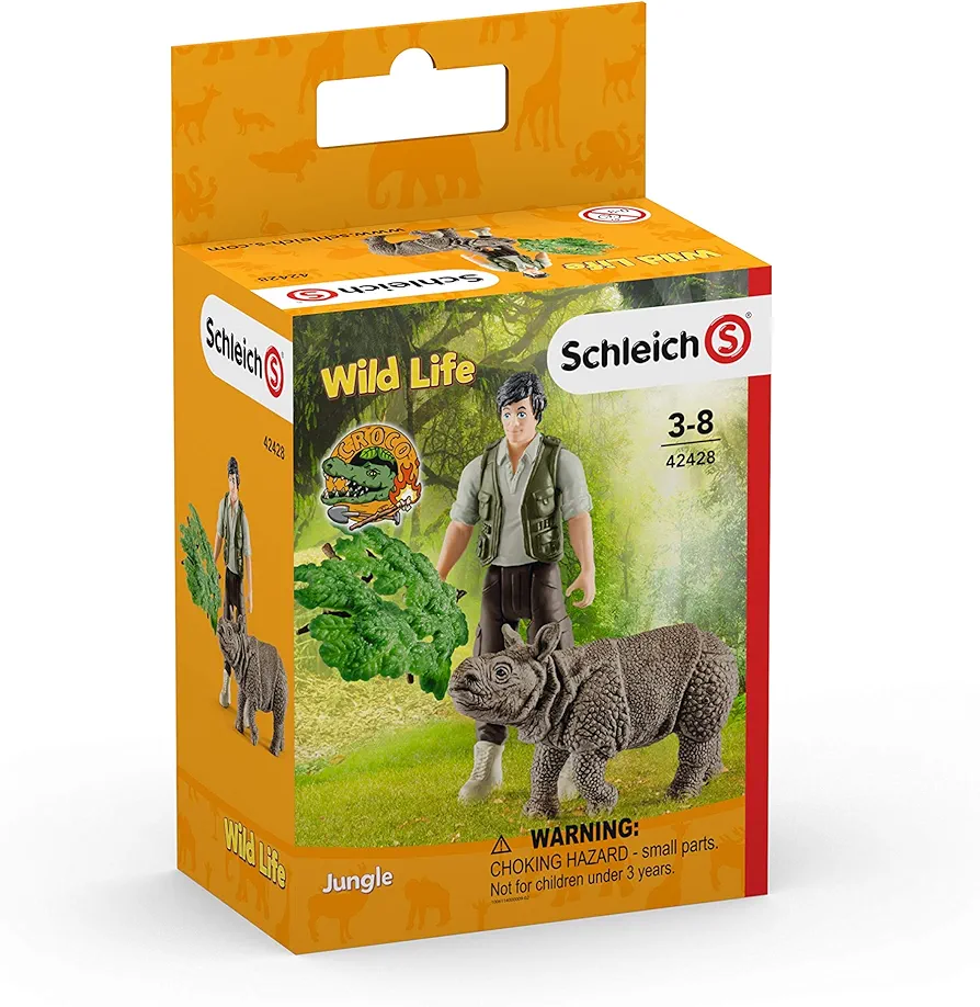 Schleich Ranger and Indian Rhinoceros Figurine Toy Play Set, Multicolor