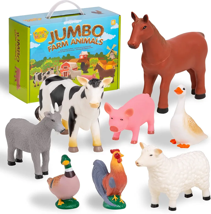 Set of 8 Jumbo Farm Animal Figures - Farm Animals for 1, 2, 3 Year Olds - Toy Animals for Kids Age 18 Months Plus - Toys for 1 Year Old Boys