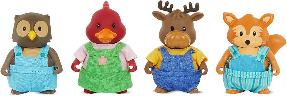 Li’l Woodzeez – Friendz Club Forest Set – Moose, Fox, Owl, Cardinal – Set of 4 Collectible Posable Doll Figures – Pretend Play Gift Toy for Kids Age 3+