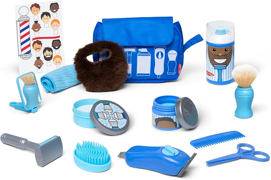 Melissa & Doug Barber Shop Pretend Play Set Shaving Toy for Boys and Girls Ages 3+ Wearable Beard and Shave Accessories for Role Play