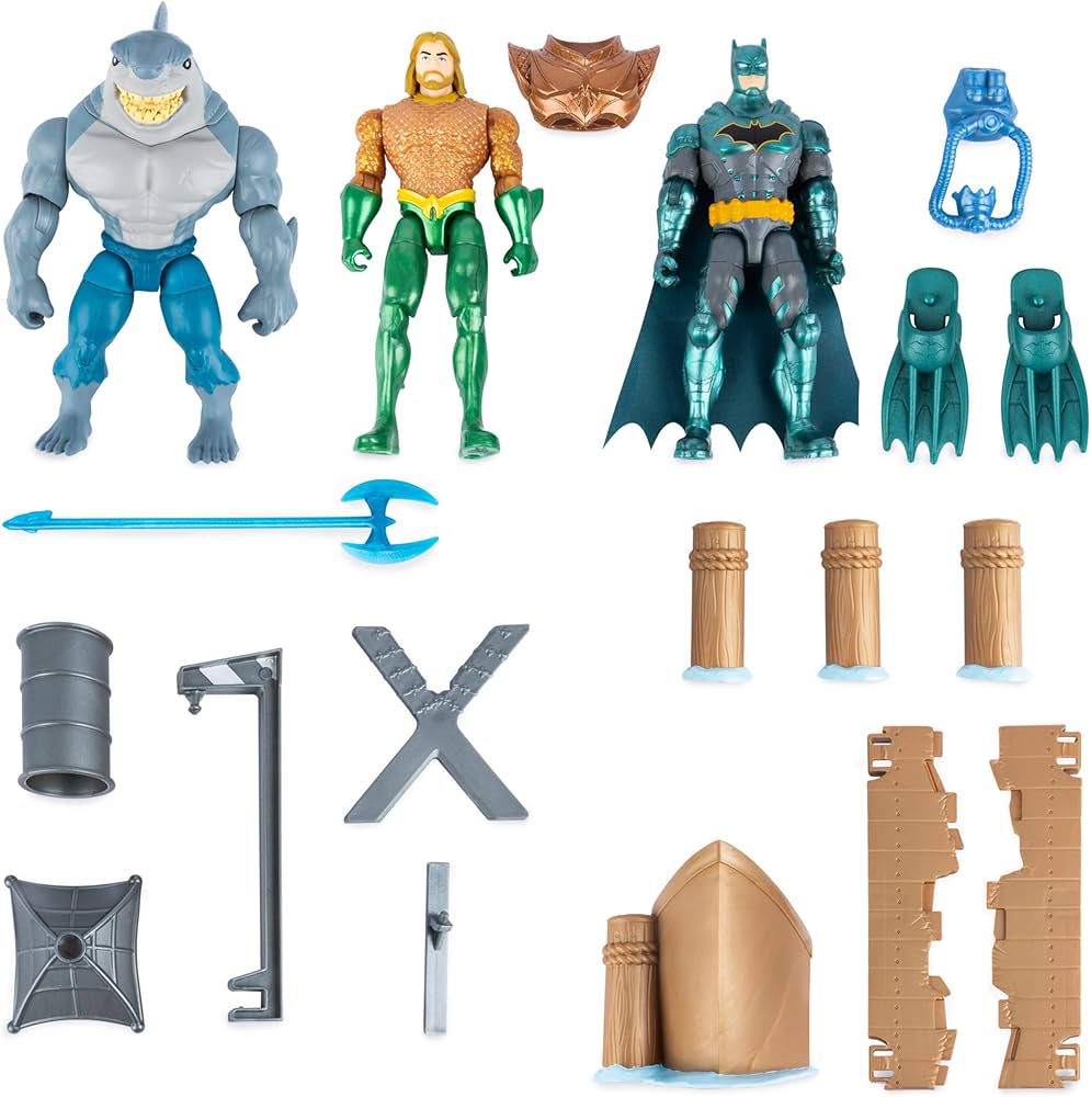 DC Comics, Gotham City Harbor Chaos Playset | 4-inch Batman, Aquaman, King Shark Action Figures | Kids Toys for Boys and Girls Ages 3 and Up (Amazon Exclusive)