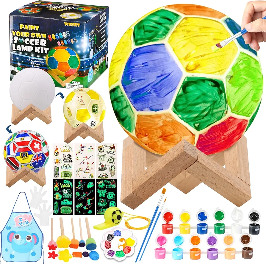 Paint Your Own Soccer Lamp Kit, DIY Soccer Ball Night Light Arts and Crafts for Kids 8-12, Creativity Painting Arts & Crafts Toys, Boys Girls Birthday Gifts Ages 3 4 5 6 7 8 9 10 11 12 Year Old