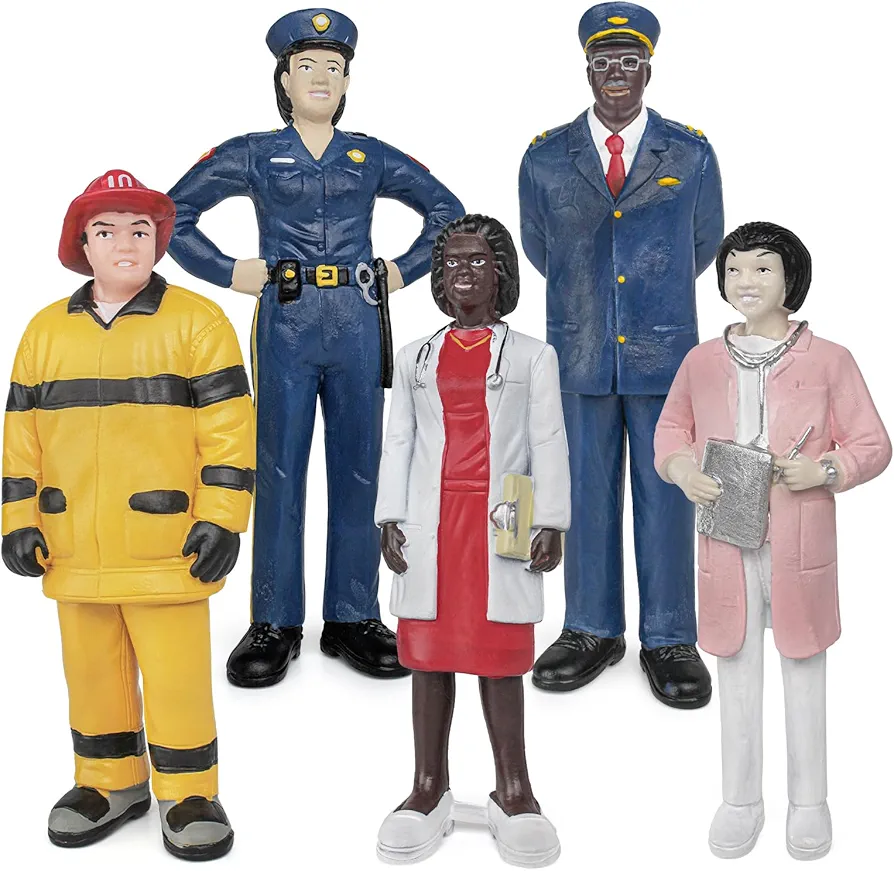 5PCS Professional Character Models Figures Set Educational Toys Christmas Party Decoration for 3 4 5 6 Kids Boys and Girls (Doctors, firefighters)