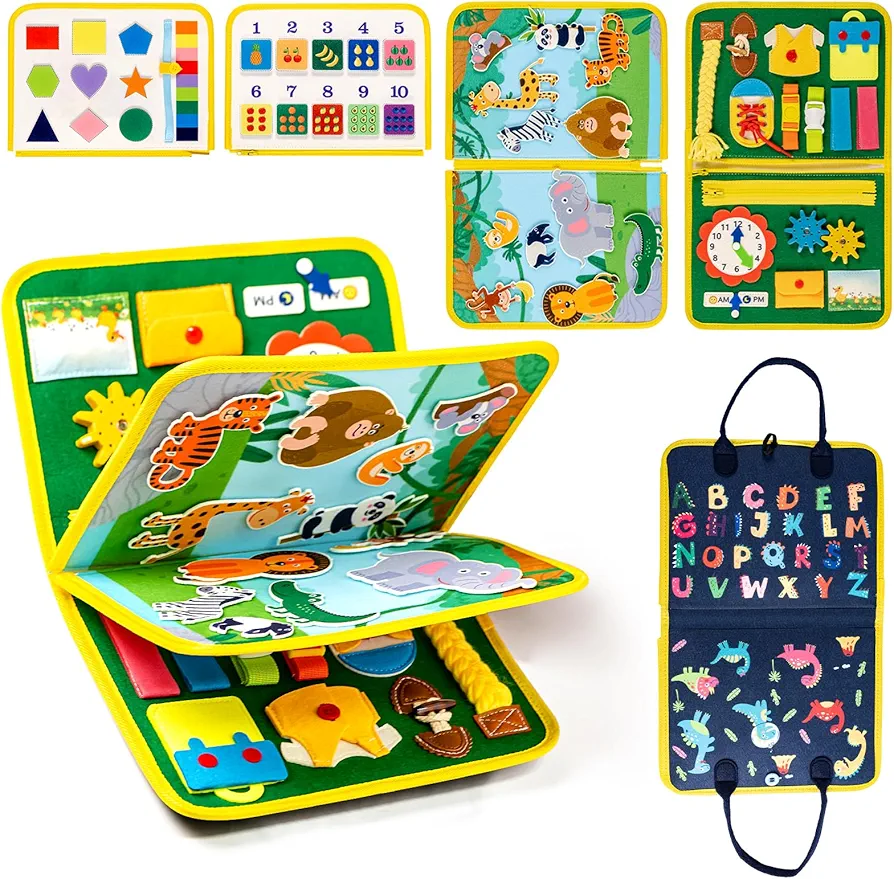 Busy Board Toddlers Montessori Toys for 3 4 Year Old Gifts for 3+ Boys Girls Baby Preschool Learning Activities Sensory Toys for Toddlers Car Airplane Travel Essentials for Baby