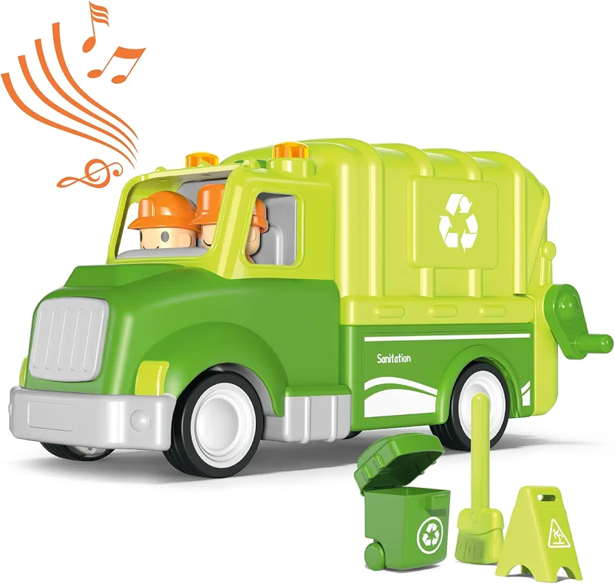 Garbage Truck for 1 2 3 4 Years Old Toddlers, Realistic Car with Trash Can Lifter and Dumping Function, Kids Play Vehicles with Sound & Light, Toys for Boys and Girls Christmas Birthday Gifts