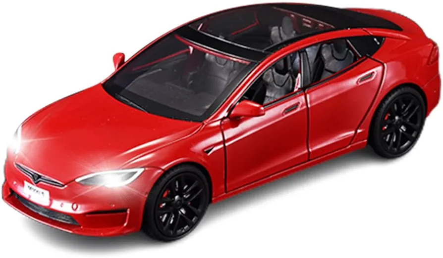 1/24 Model S Toy Cars Alloy Diecast Model Car, Pull Back Model S Model Car with Light, Diecast Model S Car Model Toy Suitable for Kids Adults Birthday Gift (Red)