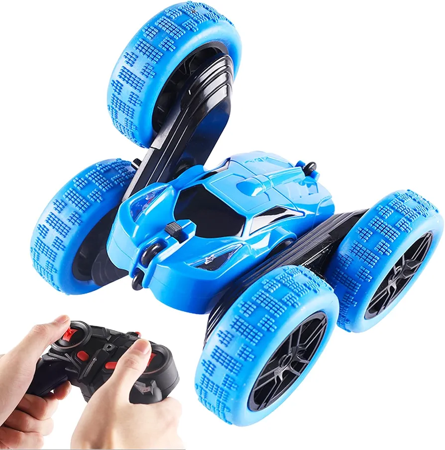 Remote Control Car, RC Cars 2.4GHz Fast Stunt RC Car, 4WD 360° Rotating RC Trucks with Headlights, Off Road RC Crawler Xmas Toy Cars for Kids Boys Girls Birthday Gift Blue