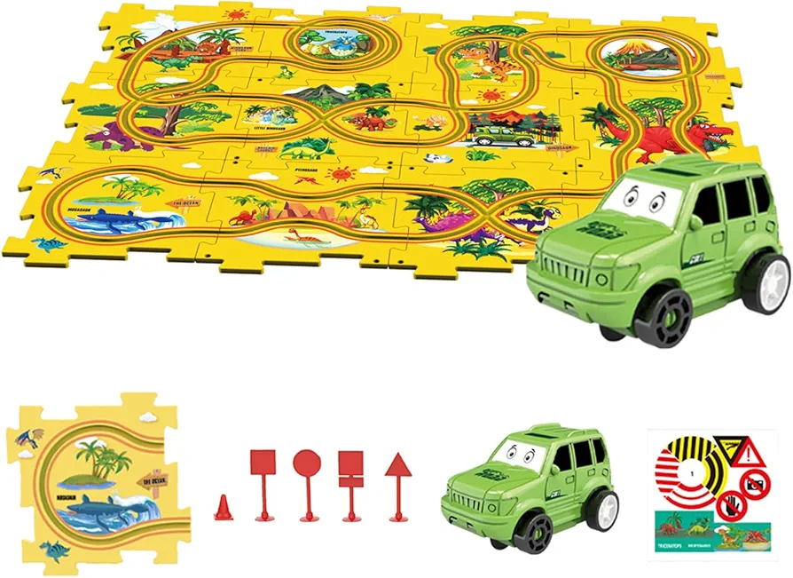 Puzzle Racer Car Track Set, Educational Puzzle Toys, DIY Assembling Educational Toys, Puzzle Track Car Play Set, Montessori Toys for Kids 3+ /4