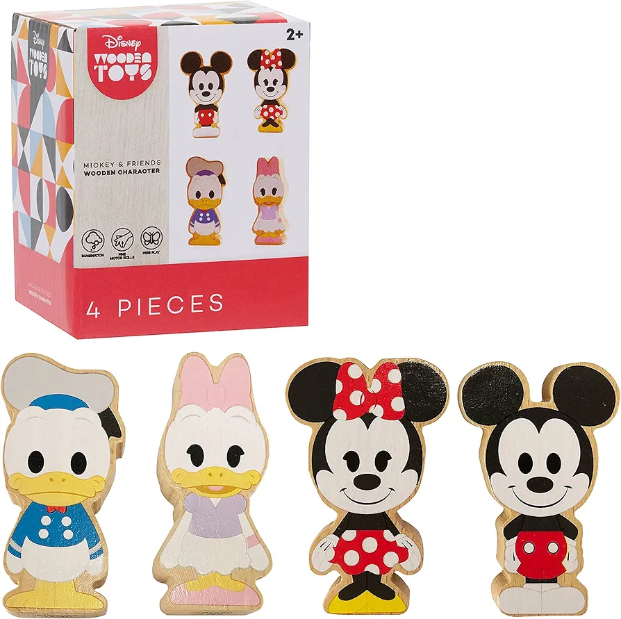 Disney Wooden Toys 4-Piece Figure Set with Mickey Mouse, Minnie Mouse, Daisy Duck, and Donald Duck, Kids Toys for Ages 2 Up by Just Play