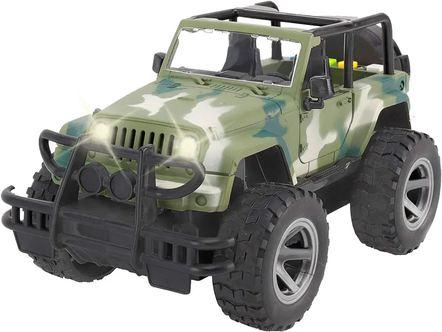 Liberty Imports Army Military Wrangler Friction Powered 1:16 Scale Model Off Road Vehicle w/Car Button Light & Sound, Push & Go Toy Rescue Battle Truck Toy