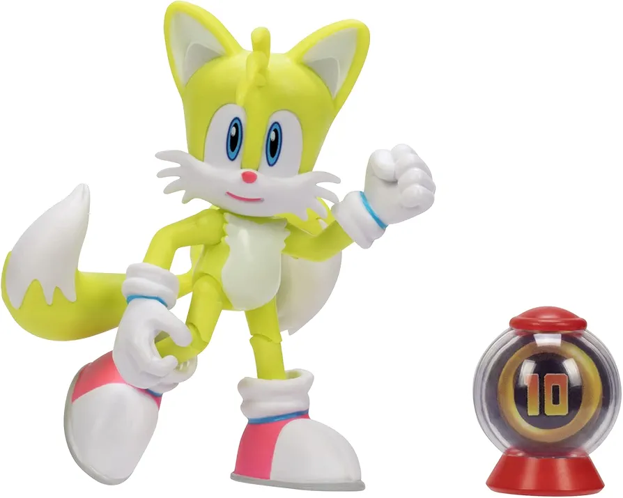 Sonic The Hedgehog 4-Inch Action Figure Modern Tails with Ring Item Box Collectible Toy