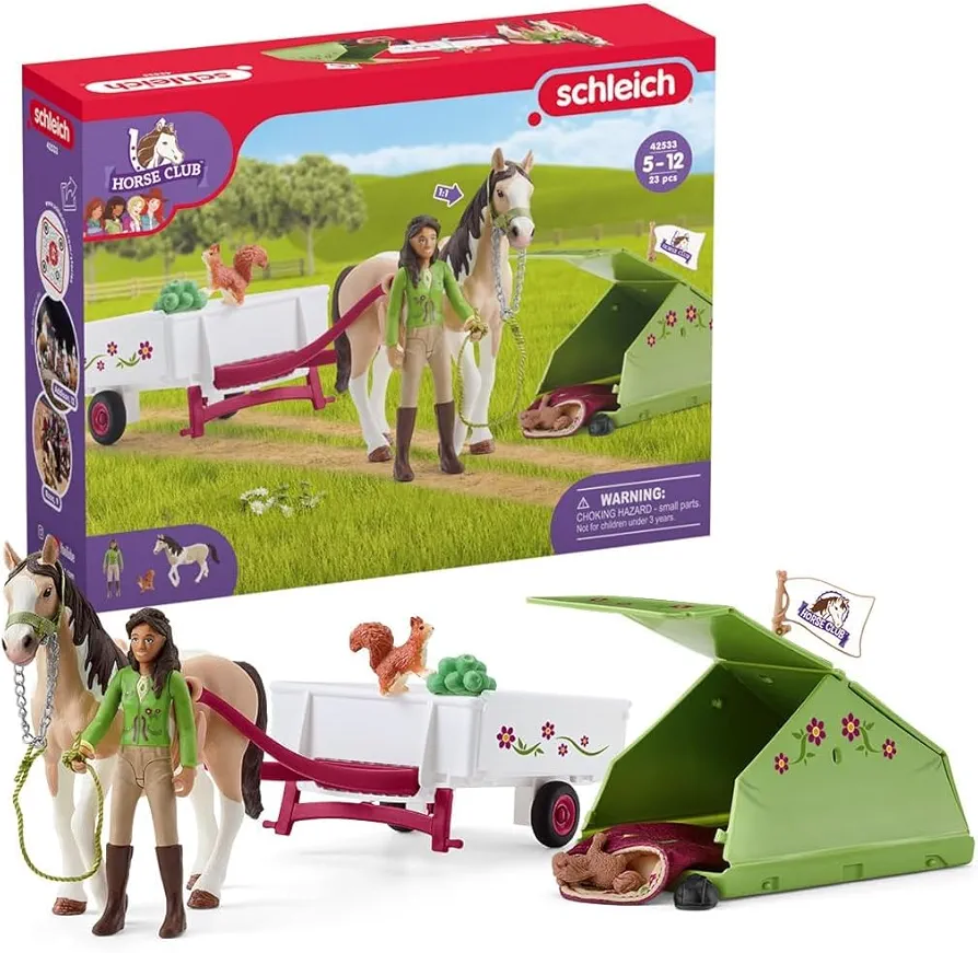 Schleich Horse Club — 23-Piece Sarah's Camping Adventure Horse Playset, Toy Horse and Trailer with Doll and Camping Tent, Horse Toys for Girls and Boys Ages 5+