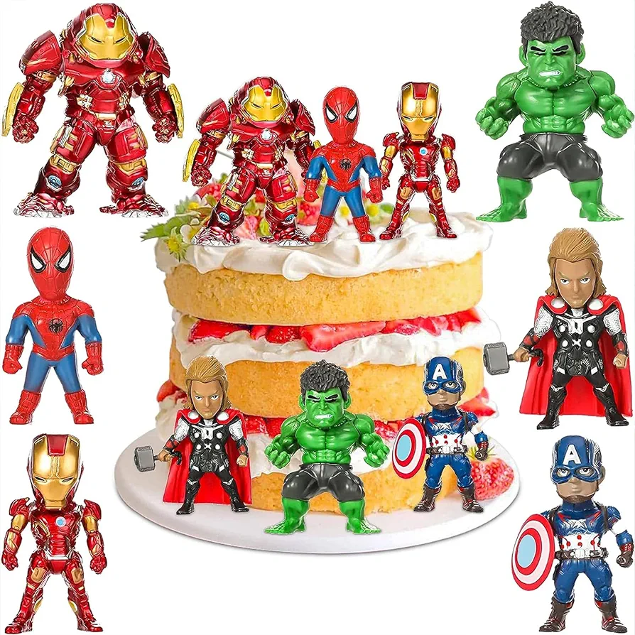 6 Pack Fun Hero Action Figures for Cake Topper, Movie Action Adventures Figure Set with Bases Party Supplies Decorations Toy for Boys Anime Lovers Girls Birthday Gift 4 inch Tall Ornaments