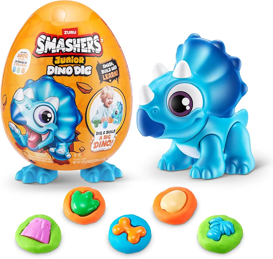 Smashers Junior Dino Dig Small Egg (Triceratops) by ZURU 12+ Surprises Compounds Mold Dinosaur Preschool Toys Build Construct Sensory Play 18 months - 3 years