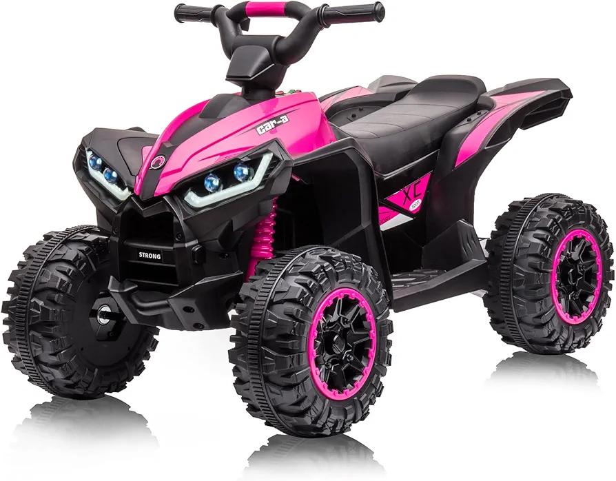 Four Wheeler for Kids, Electirc Toddler 4 Wheeler for Kids 3-8, Ride on ATV 12v Battery Bowered, Kids Quad with LED Lights, Music, High Low Speed, USB, Treaded Tires, Pink